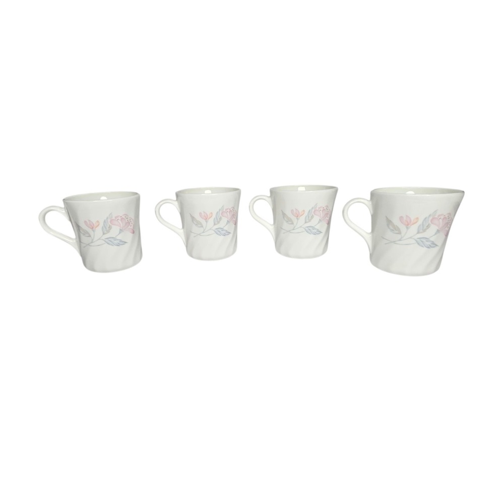Set of 4 Corelle Pink Trio Swirl Floral Coffee Cups, Floral Mugs 90s Dinnerware